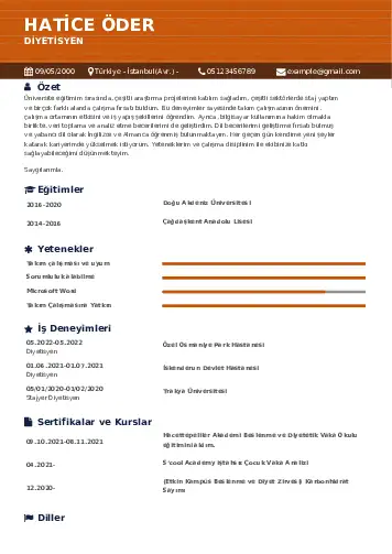 Beslenme Uzmanı Diyetisyen CV Örnekleri cv indir